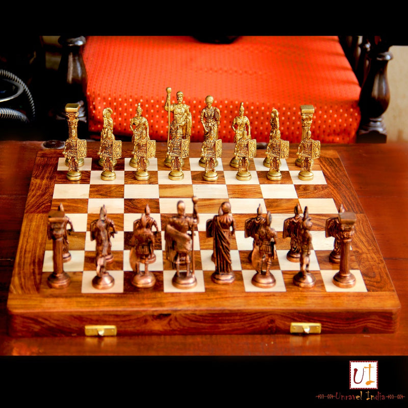 Roman Brass Chess Set with wooden board