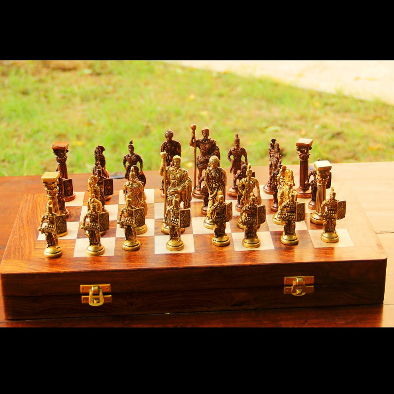 Roman Brass Chess Set with wooden board