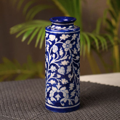 Blue Art jaipur pottey Ceramic Unique Decorative Vase for Home Decor, (8.5 X 3 Inch, Blue & White)