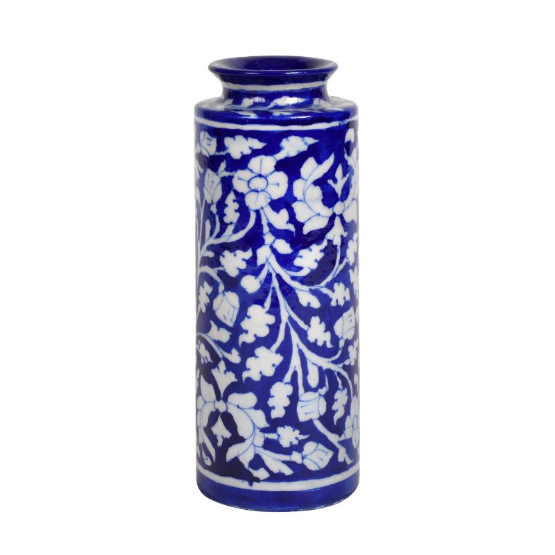 Blue Art jaipur pottey Ceramic Unique Decorative Vase for Home Decor, (8.5 X 3 Inch, Blue & White)