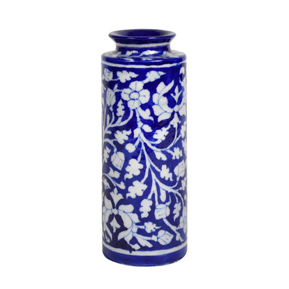 Blue Art jaipur pottey Ceramic Unique Decorative Vase for Home Decor, (8.5 X 3 Inch, Blue & White)