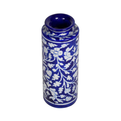 Blue Art jaipur pottey Ceramic Unique Decorative Vase for Home Decor, (8.5 X 3 Inch, Blue & White)