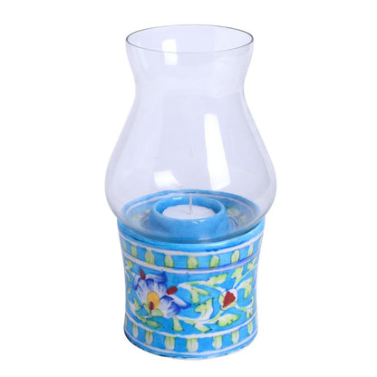 Glass Tealight Candle Holder for Home Office Living Room Decoration (Blue)