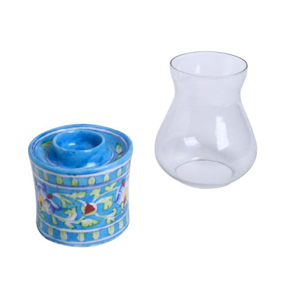 Glass Tealight Candle Holder for Home Office Living Room Decoration (Blue)