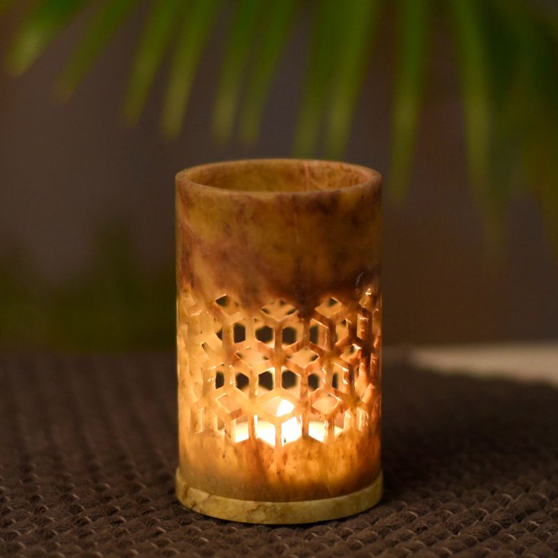 Handcarved Marbel Tea Light Holder for Home Decor(Brown)