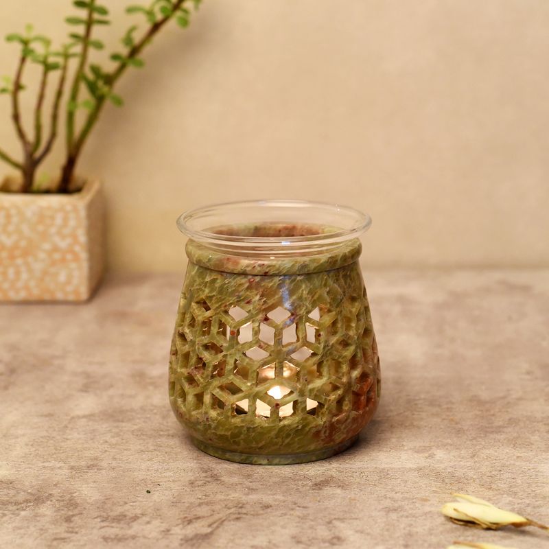 Olive Green Handcarved Aroma Diffuser in Soap Stone