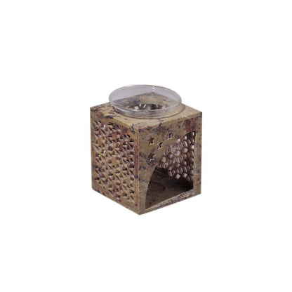 "Square Lattice Design Jaali Work" Soapstone Aroma Oil Diffuser and T Light Holder