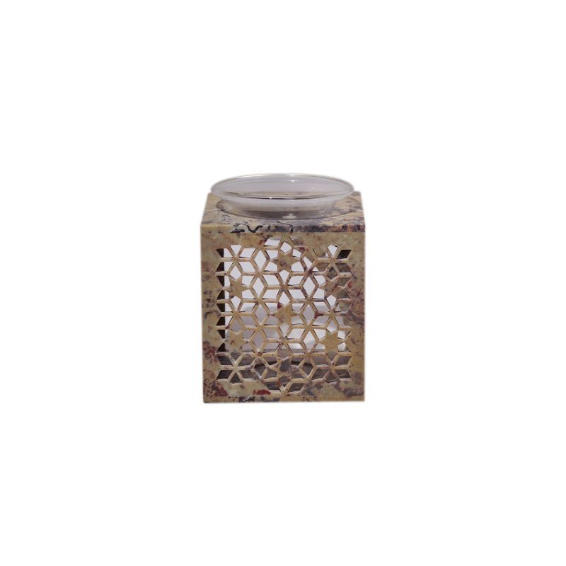 "Square Lattice Design Jaali Work" Soapstone Aroma Oil Diffuser and T Light Holder