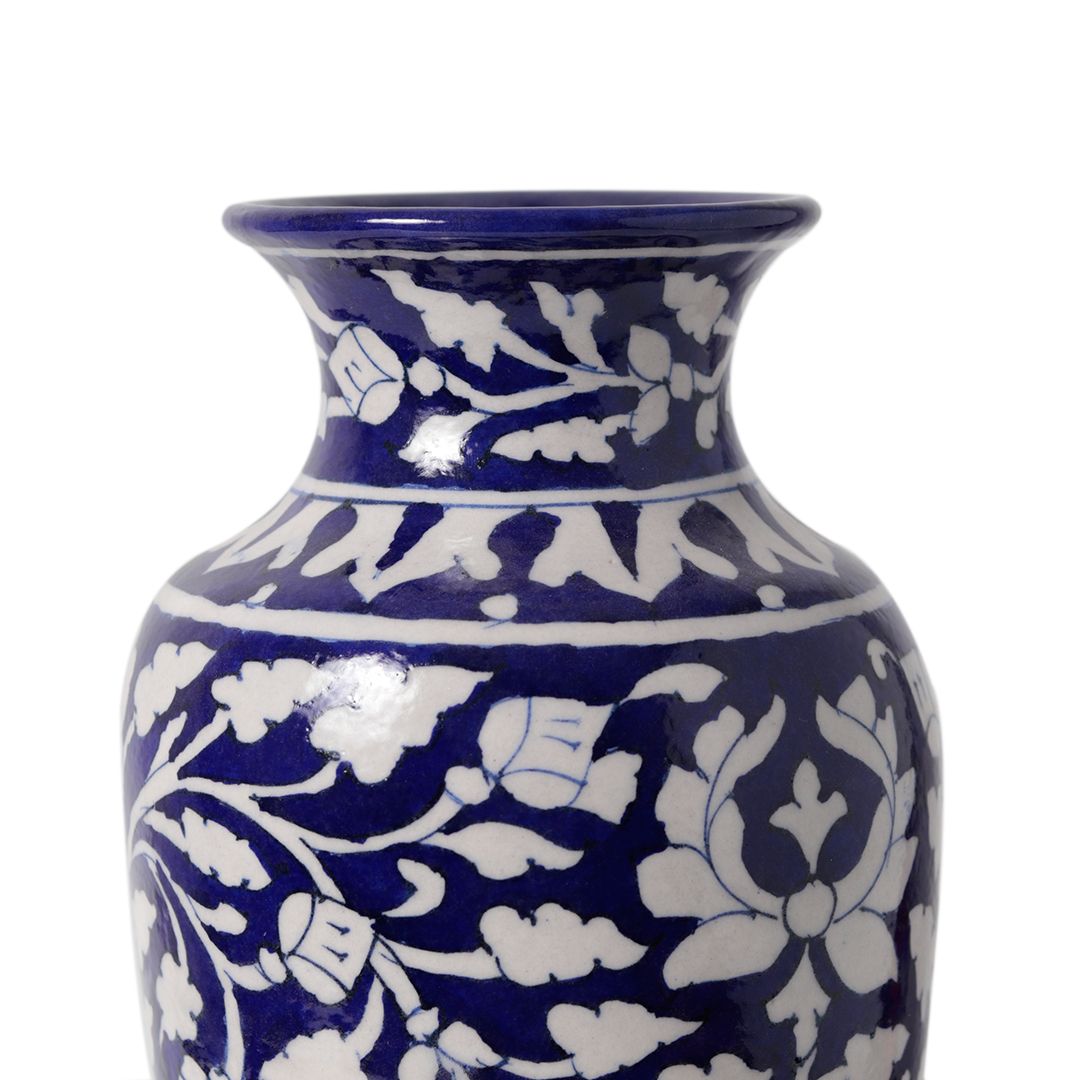 "Blue Art Pottery" Ceramic Unique Decorative Vase for Home Decor, (10 X 3.5 Inch, Blue & White)