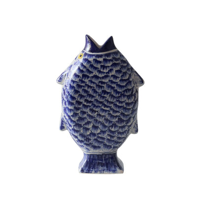 "Madhubani Fish"  blue pottery flower vase