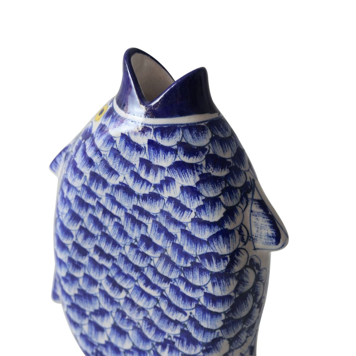 "Madhubani Fish"  blue pottery flower vase