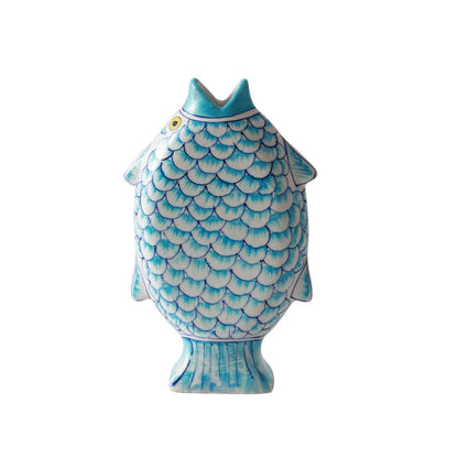 "Madhubani Fish" shades of earth blue pottery flower vase