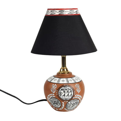terracotta warli handpainted home decorative brown matki table lamp