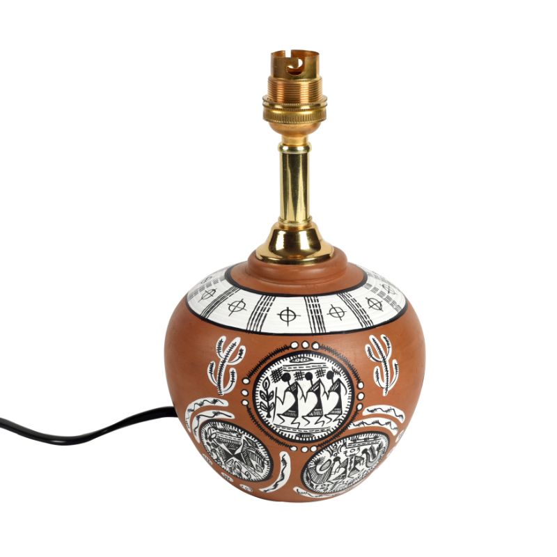 terracotta warli handpainted home decorative brown matki table lamp