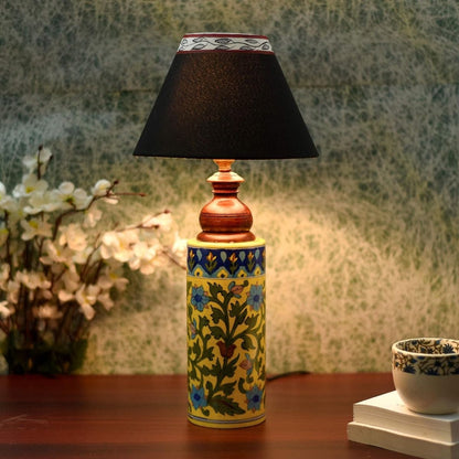 Blue pottery mugal art ceramic cylindrical decorative Lamp (Multicolor)