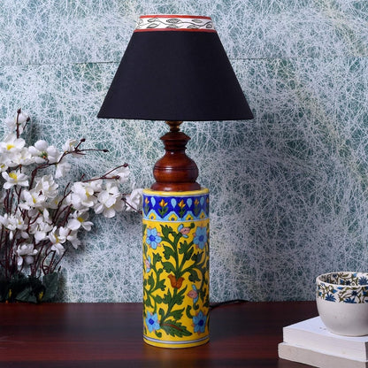 Blue pottery mugal art ceramic cylindrical decorative Lamp (Multicolor)