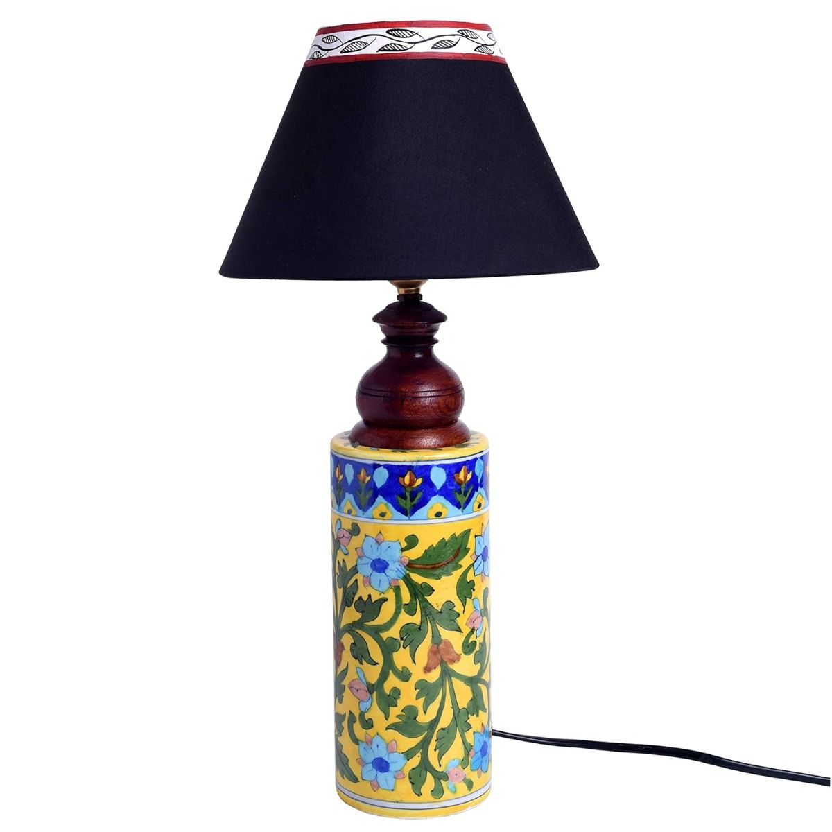 Blue pottery mugal art ceramic cylindrical decorative Lamp (Multicolor)