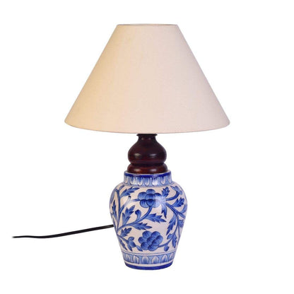 Blue pottery mugal art ceramic matka decorative Lamp (Blue,Off-white)