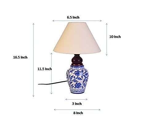 Blue pottery mugal art ceramic matka decorative Lamp (Blue,Off-white)