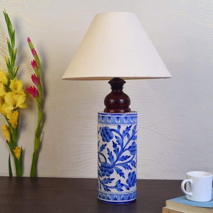 Blue pottery mugal art ceramic cylindrical decorative Lamp (Blue,Off-white)