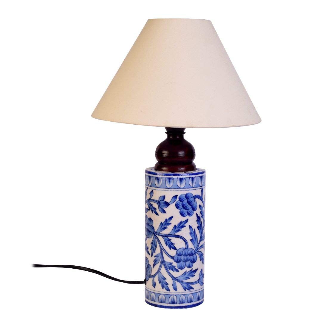 Blue pottery mugal art ceramic cylindrical decorative Lamp (Blue,Off-white)