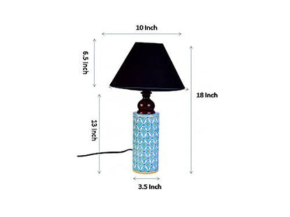 Blue pottery white leave and yellow dot ceramic cylindrical decorative Lamp (Multicolor)