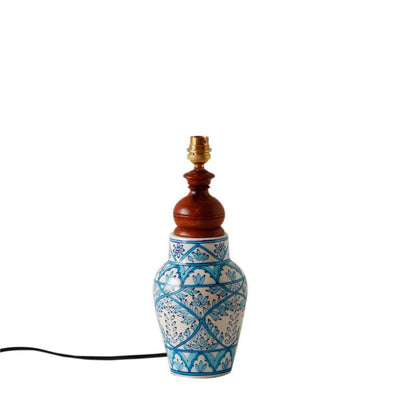 blue pottery " Flower Motif Mugal Art" ceramic matka decorative lamp with White Shade