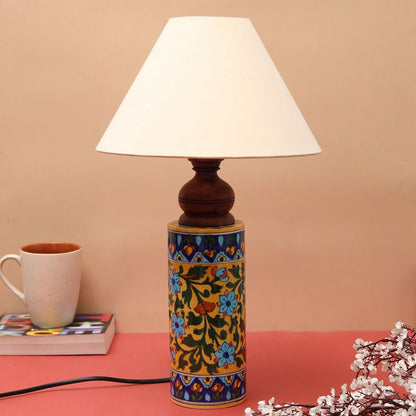 Blue pottery "Mugal Bageecha Cylindrical" ceramic decorative Lamp (Multicolor)