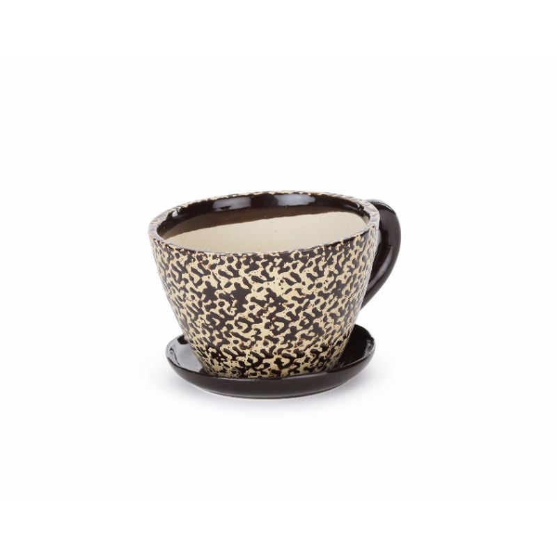 Ceramic Brown Cup Saucer Planter
