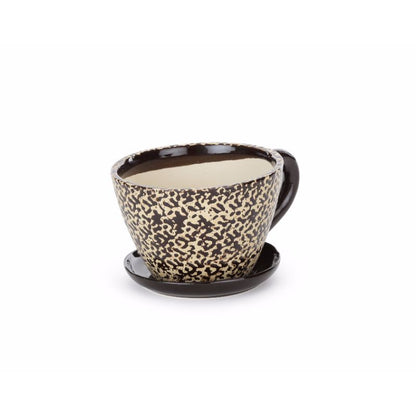Ceramic Brown Cup Saucer Planter