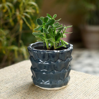 ceramic glazed studio blue bucket table top planter