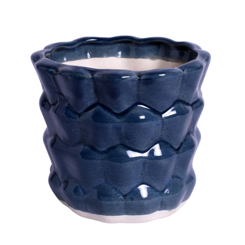 ceramic glazed studio blue bucket table top planter