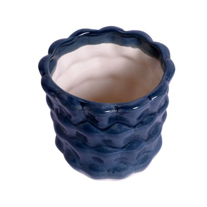 ceramic glazed studio blue bucket table top planter