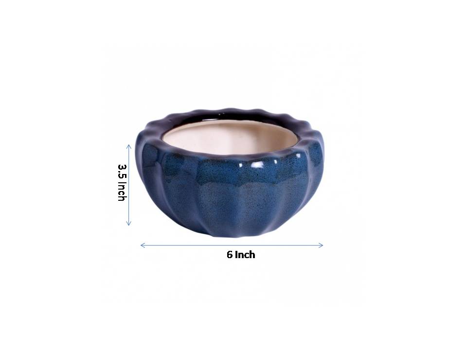 ceramic glazed studio blue bowl table top planter