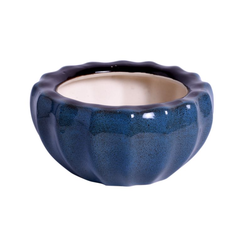 ceramic glazed studio blue bowl table top planter