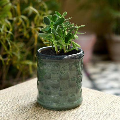 ceramic glazed studio blue clyndrical table top planter