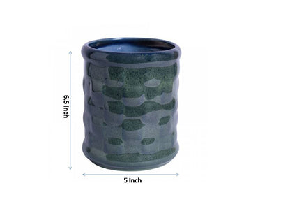 ceramic glazed studio blue clyndrical table top planter