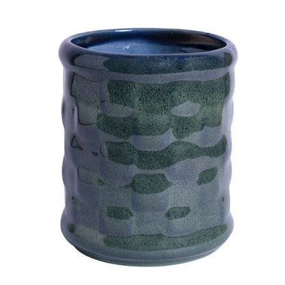 ceramic glazed studio blue clyndrical table top planter