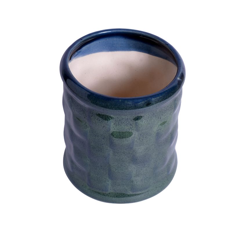 ceramic glazed studio blue clyndrical table top planter
