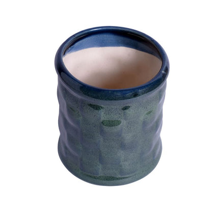 ceramic glazed studio blue clyndrical table top planter
