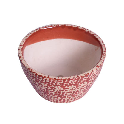 ceramic glazed red oval polka dot table top planter