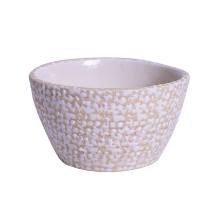 ceramic glazed yellow oval polka dot table top planter
