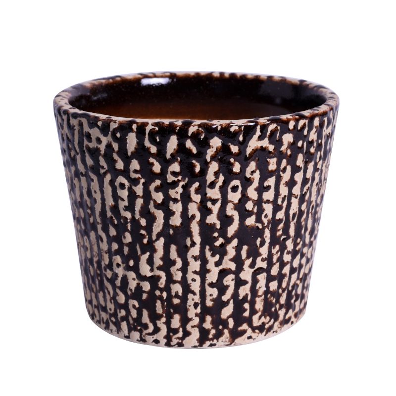 ceramic glazed brown bucket polka dot table top planter