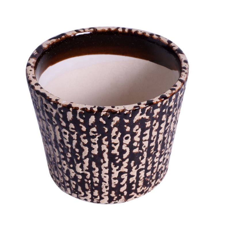 ceramic glazed brown bucket polka dot table top planter