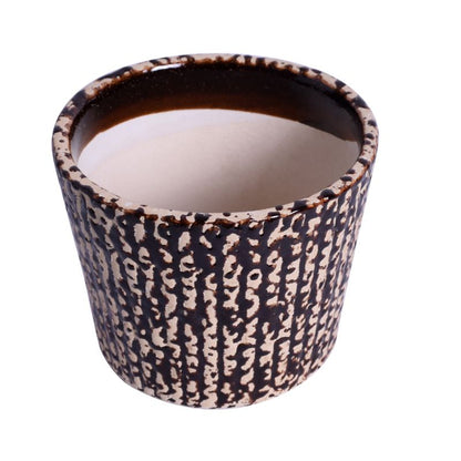 ceramic glazed brown bucket polka dot table top planter