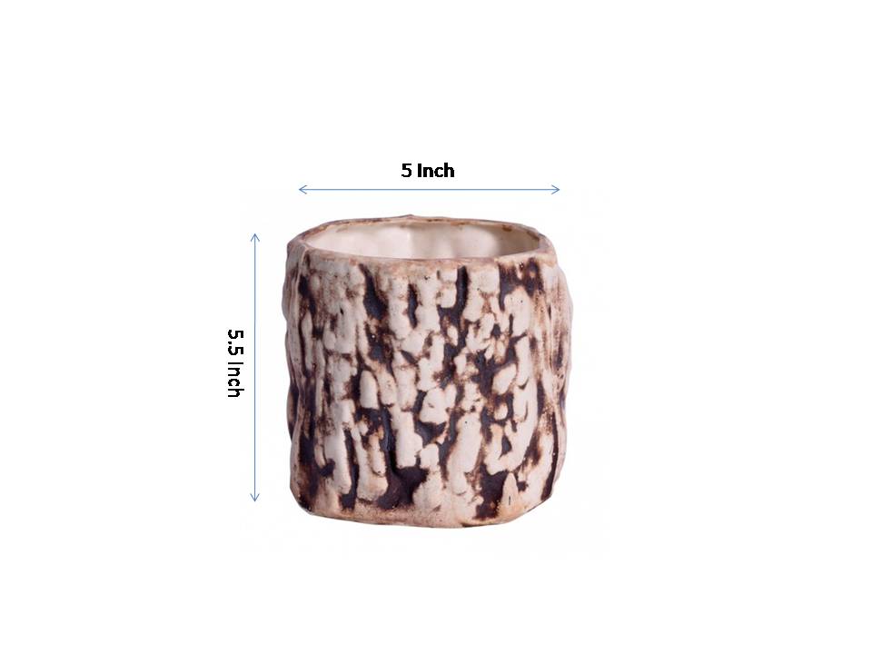 ceramic matte finish wooden texure cylindrical table top planter