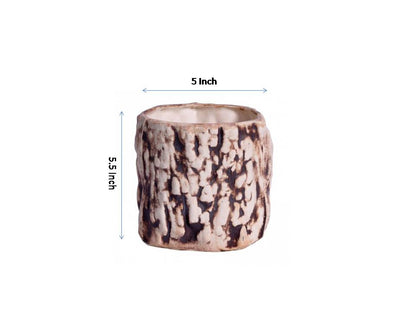 ceramic matte finish wooden texure cylindrical table top planter