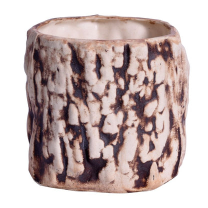 ceramic matte finish wooden texure cylindrical table top planter