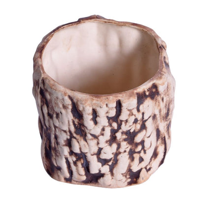 ceramic matte finish wooden texure cylindrical table top planter