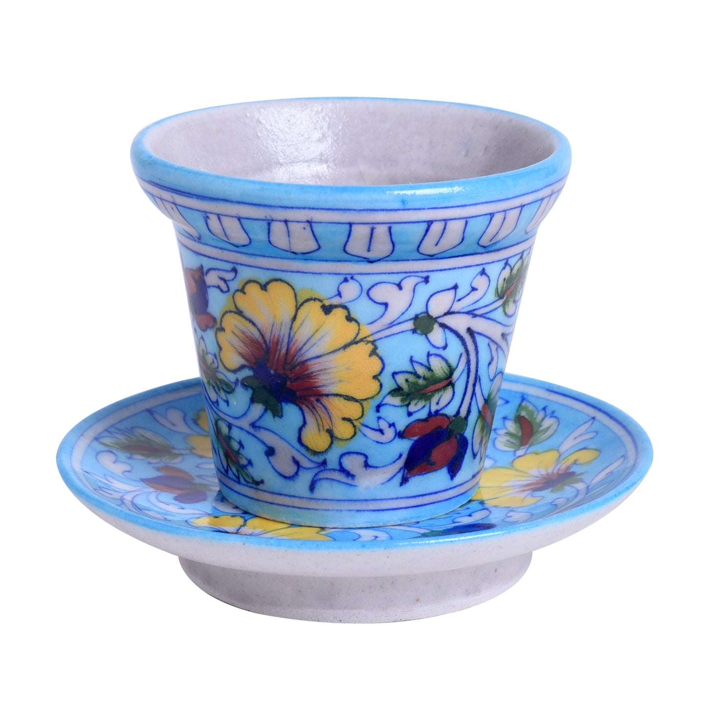 Outdoor Garden Decorative Living Room Blue Pottery Ceramic Planter with Ceramic Tray(Blue)